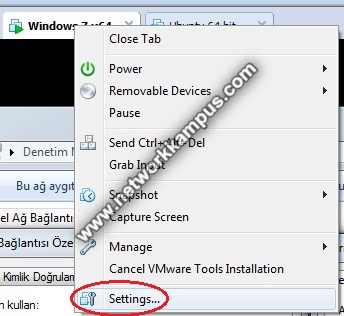windows 7 için VMWare ağ kartı ayarları”