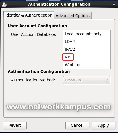 system-config-authentication komutu ile centos NIS ayarlarına girmek 