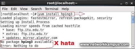inux centos red hat rhel No package hping3 available.hatası cozumu